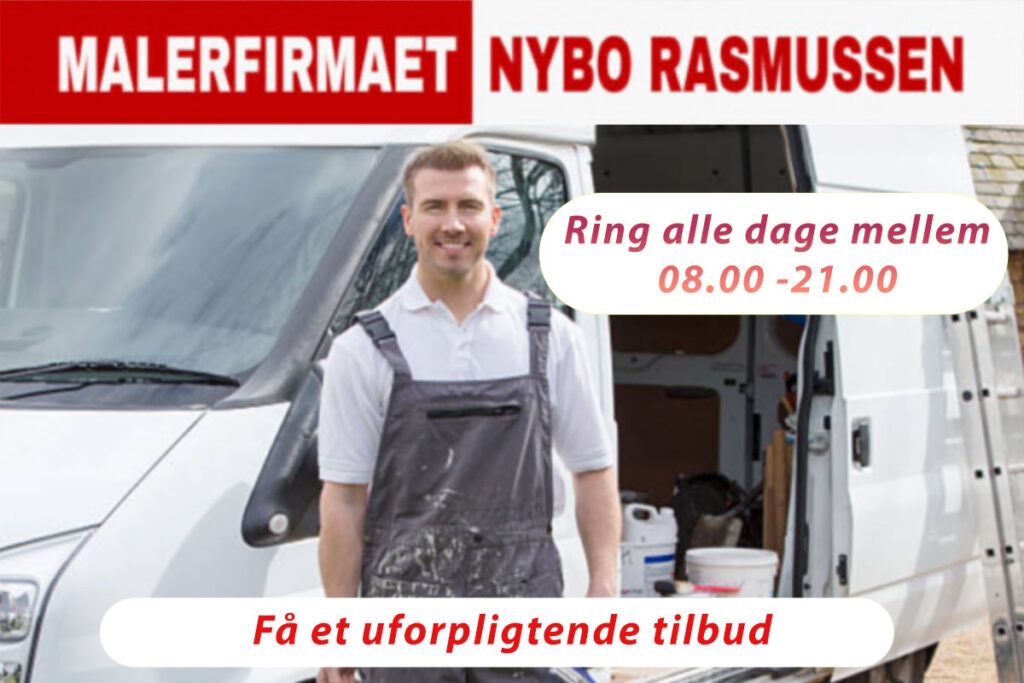 Visitkort med malermester, logo, telefon 42422348 og daglige åbningstider, et eksempel på vores malerfirmas professionelle branding.